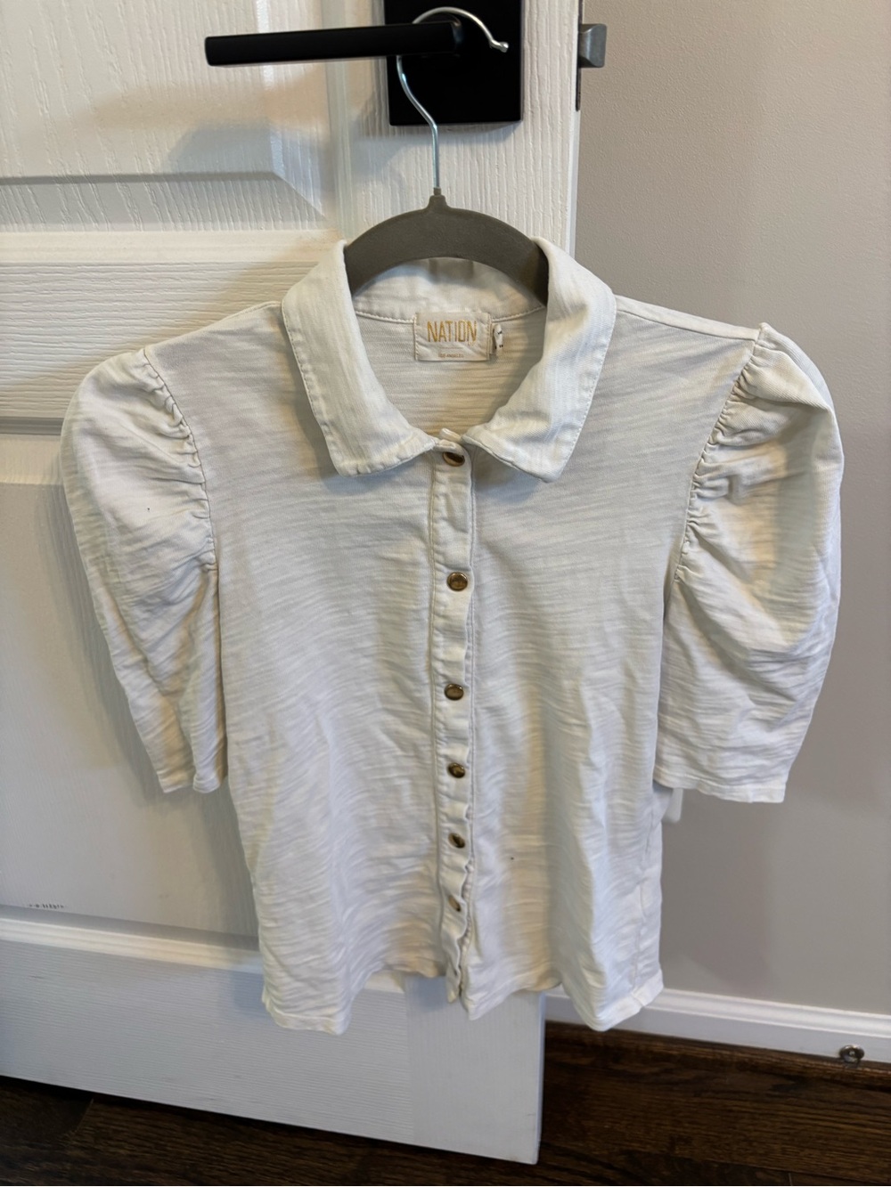Nation Puff-Sleeve Snap-Front Top